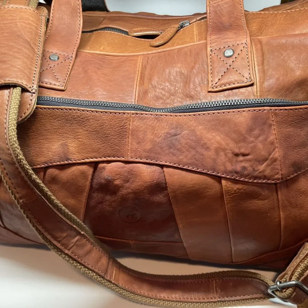 Aaron Leather Goods Patchwork Leather Duffle with 2 Shoe Storage Compartment